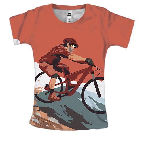 Женская 3D футболка с велосипедистами в горах (2)