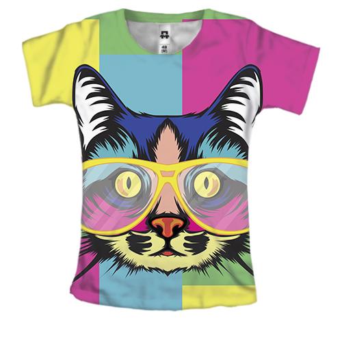 Женская 3D футболка с арт-котом в очках