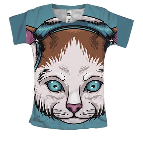 Женская 3D футболка с котом с голубыми глазами