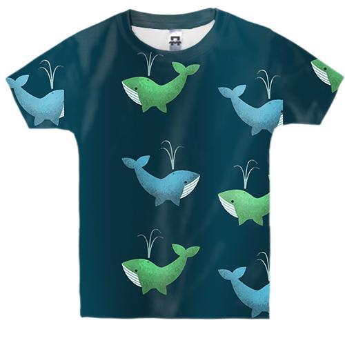 Дитяча 3D футболка з синім і зеленим китом