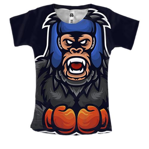 Женская 3D футболка с обезьяной боксером