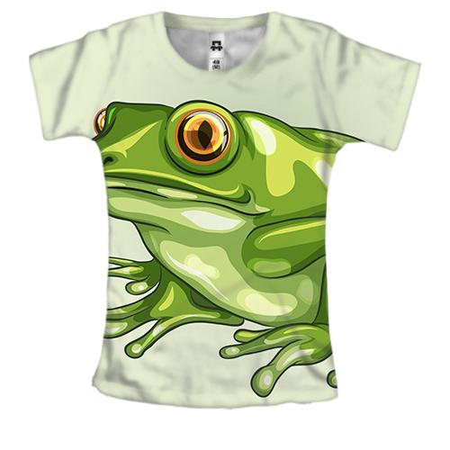 Женская 3D футболка с зеленой лягушкой