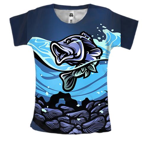 Женская 3D футболка с синей рыбой в воде