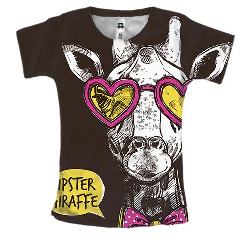 Женская 3D футболка с хипстером жирафом
