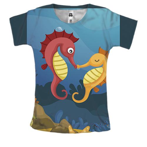 Жіноча 3D футболка з парочкою морських коників