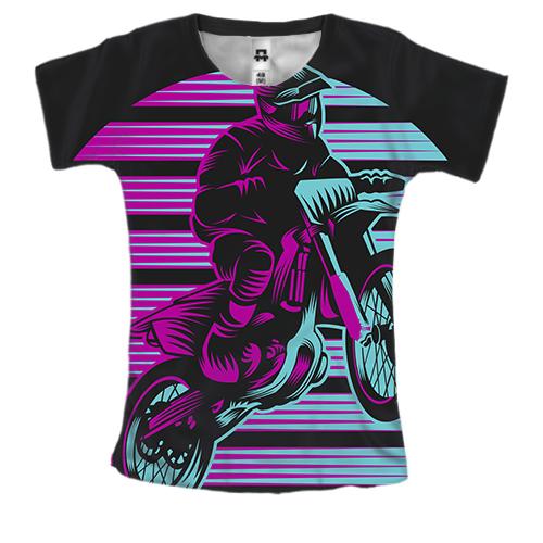 Женская 3D футболка с мотоциклистом в полете