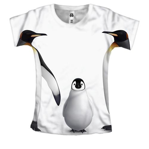 Женская 3D футболка с семьей трех пингвинов