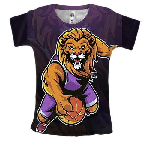 Женская 3D футболка со львом баскетболистом