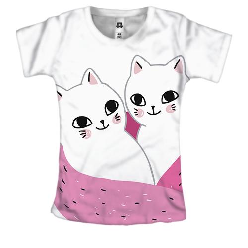 Женская 3D футболка с котами в шарфике