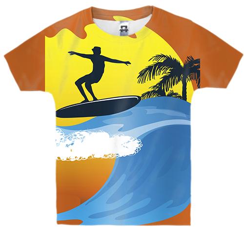 Дитяча 3D футболка з серфінгістів на хвилі