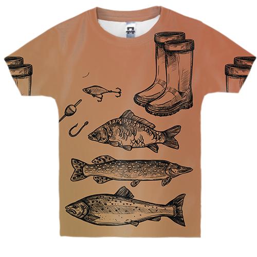 Дитяча 3D футболка з атрибутикою для риболовлі