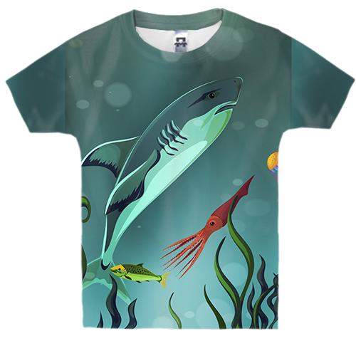 Дитяча 3D футболка з акулою в океані