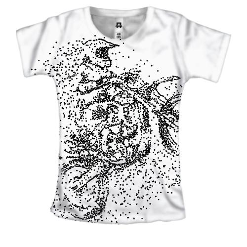 Жіноча 3D футболка з розпадаються мотоциклістом