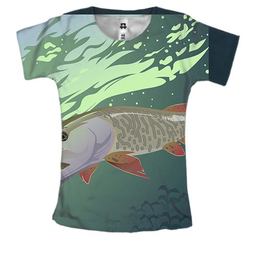 Женская 3D футболка с рыбой под водой в реке