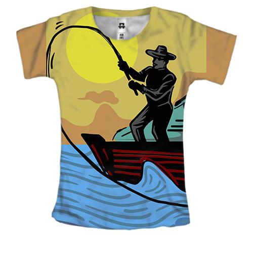 Женская 3D футболка с иллюстрацией рыбака