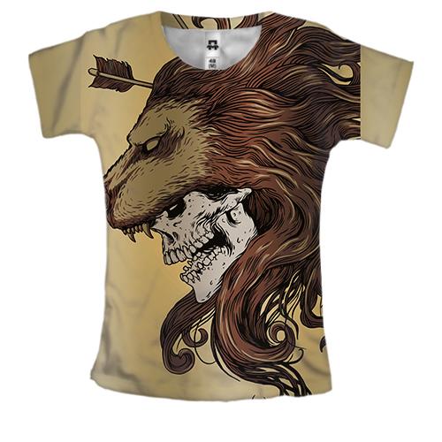 Женская 3D футболка со скелетом и головой льва