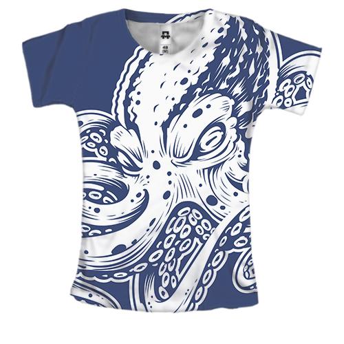 Женская 3D футболка с белым осьминогом