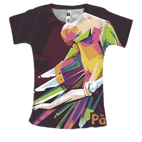 Женская 3D футболка с акварельным попугаем