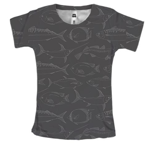 Женская 3D футболка с кофейными рыбками