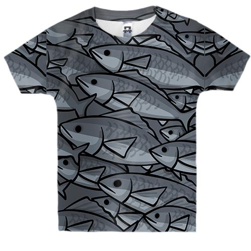 Детская 3D футболка с серыми рыбками