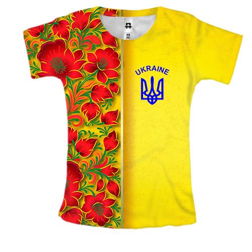 Жіноча 3D футболка з петриківським розписом і гербом України (2)