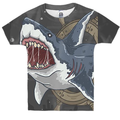 Детская 3D футболка с акулой в штурвале