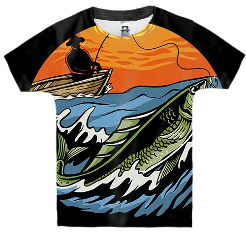 Детская 3D футболка с рыбалкой на рассвете