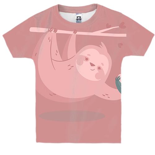 Дитяча 3D футболка с девочкой ленивцем