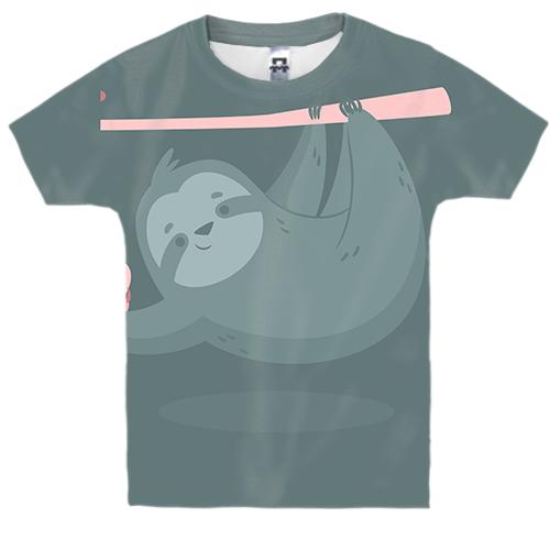 Детская 3D футболка с мальчиком ленивцем