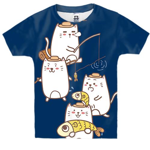 Дитяча 3D футболка з котами рибалками