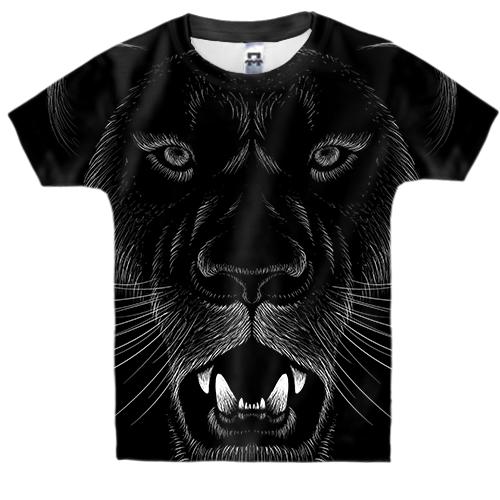 Детская 3D футболка с контурным рычащим тигром