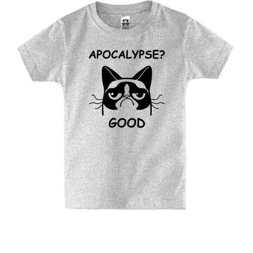 Детская футболка с сердитым котом Grumpy Cat и надписью «Apocalypse? Good»