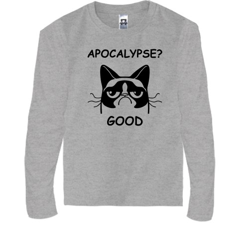 Детский лонгслив с сердитым котом Grumpy Cat и надписью «Apocalypse? Good»