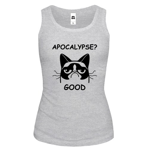 Женская майка с сердитым котом Grumpy Cat и надписью «Apocalypse? Good»