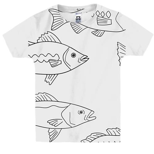 Детская 3D футболка с контурной рыбой