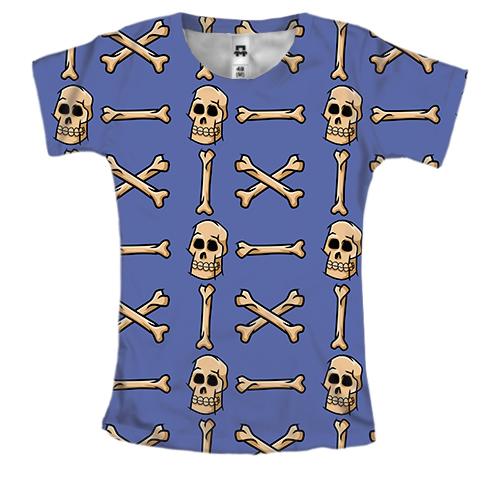 Женская 3D футболка Клеточка из  черепов и костей