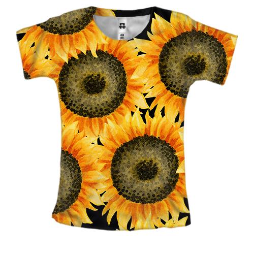 Жіноча 3D футболка з великими соняшниками