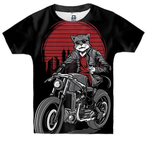 Детская 3D футболка с котом байкером
