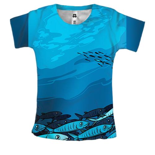 Женская 3D футболка Морское Дно с рыбками