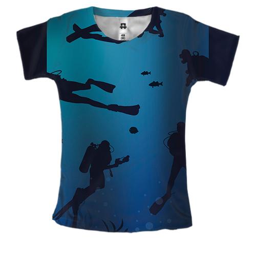 Женская 3D футболка Аквалангисты на дне океана
