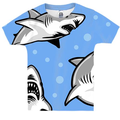 Дитяча 3D футболка з сірими акулами