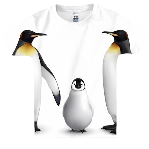 Дитяча 3D футболка з сім'єю трьох пінгвінів