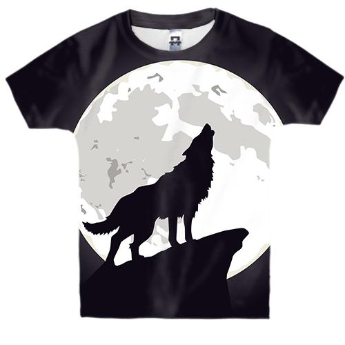 Дитяча 3D футболка з чорним вовком виє на місяць