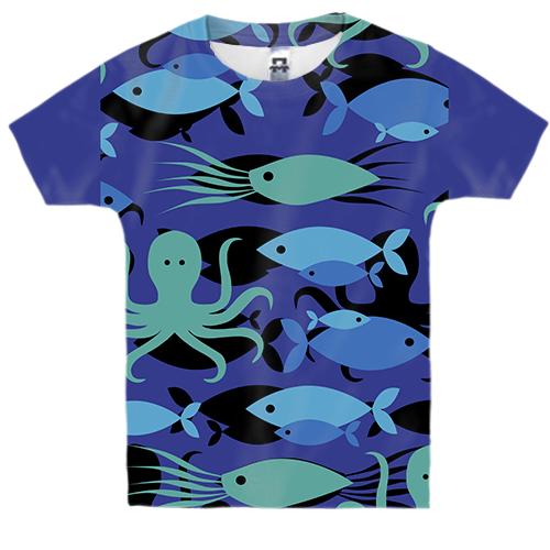 Детская 3D футболка с рыбами и осьминогами
