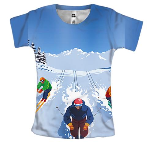 Женская 3D футболка Skiers Art