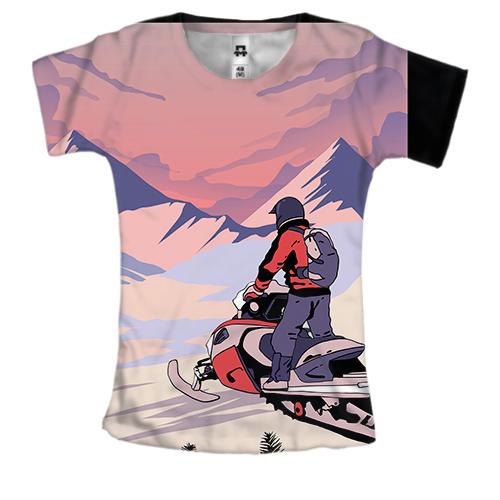 Жіноча 3D футболка Snowmobile and Mountain Landscape