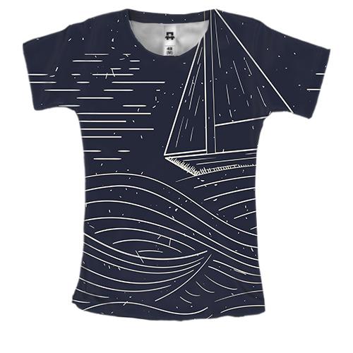 Женская 3D футболка Sea Landscape Line Art