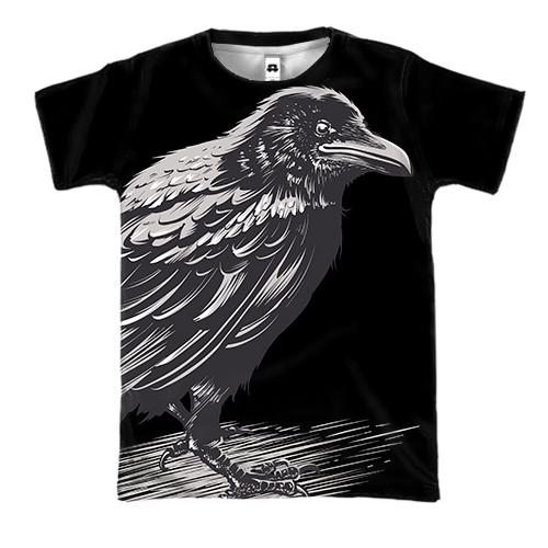 3D футболка с черным вороном