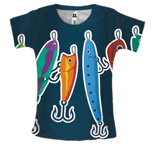 Женская 3D футболка с рыбацкими приманками