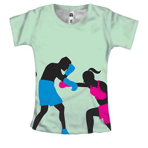 Женская 3D футболка Boy and Girl Boxing